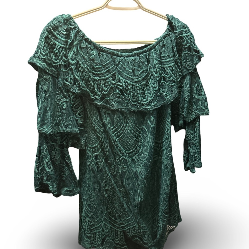 Green Ruffled Bell Sleeve Mini Dress
